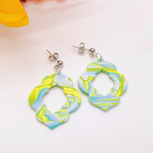Load image into Gallery viewer, Green and Blue Rose Keyhole Earrings
