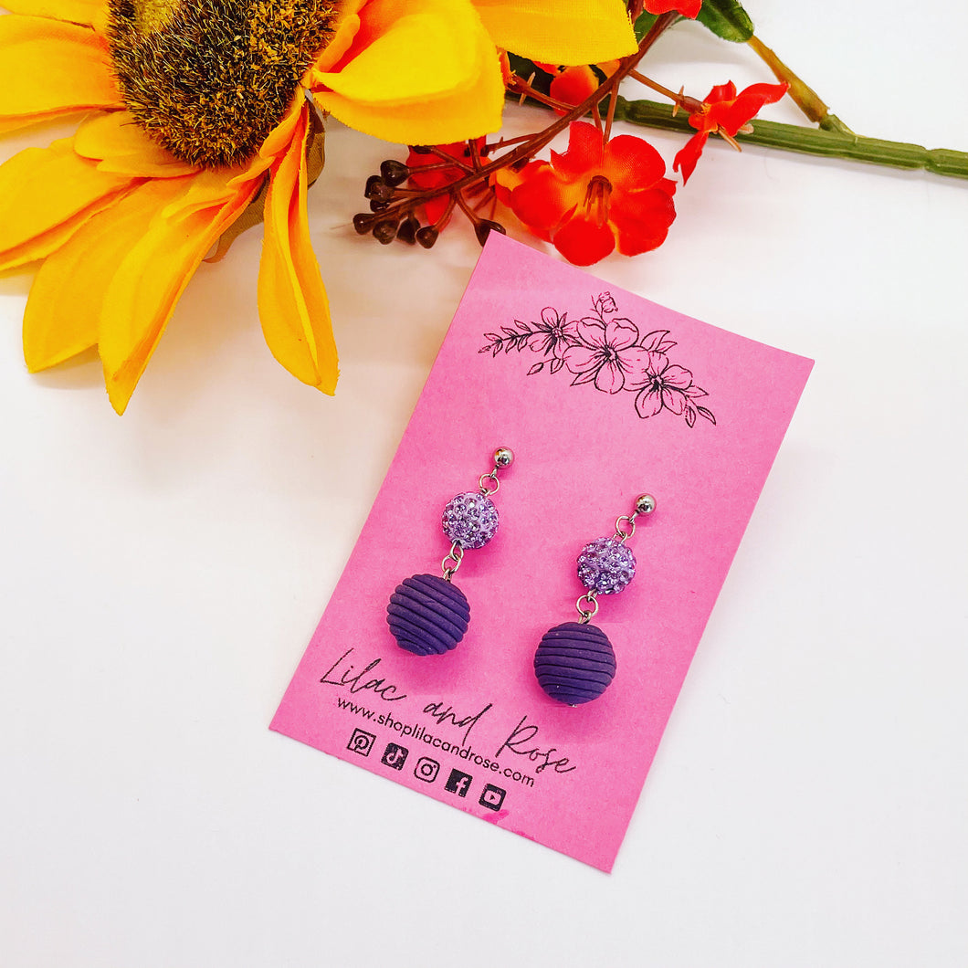 Purple Dangle Earrings with Handmade Beads