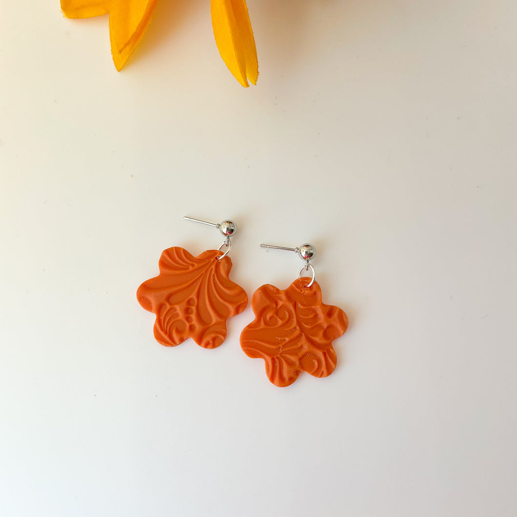 Orange Textured Flower Earrings