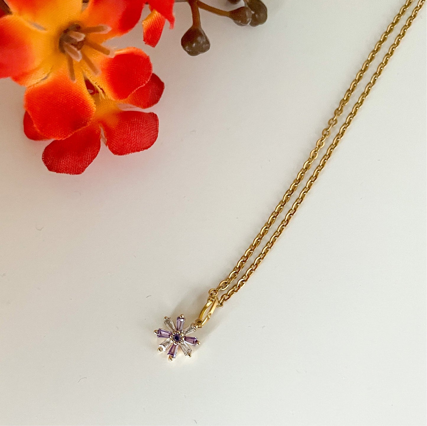 ✨ CZ Purple Daisy Necklace
