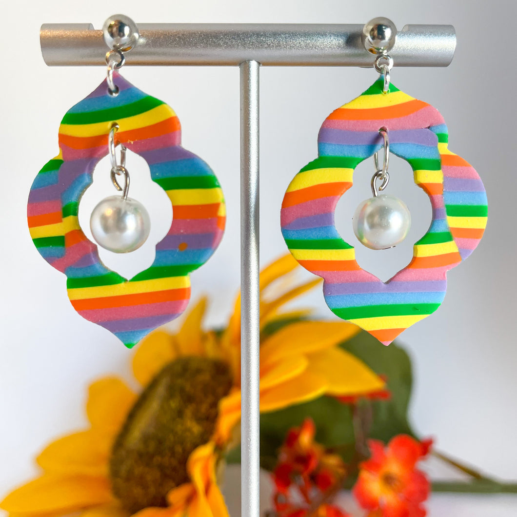 Rainbow with Pearl Keyhole Earrings