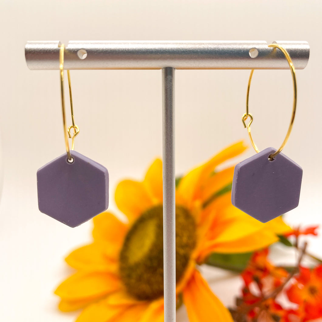 Purple Hexagon Gold Hoop Earrings
