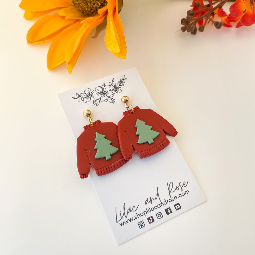 Ugly Sweater Christmas Tree Earrings