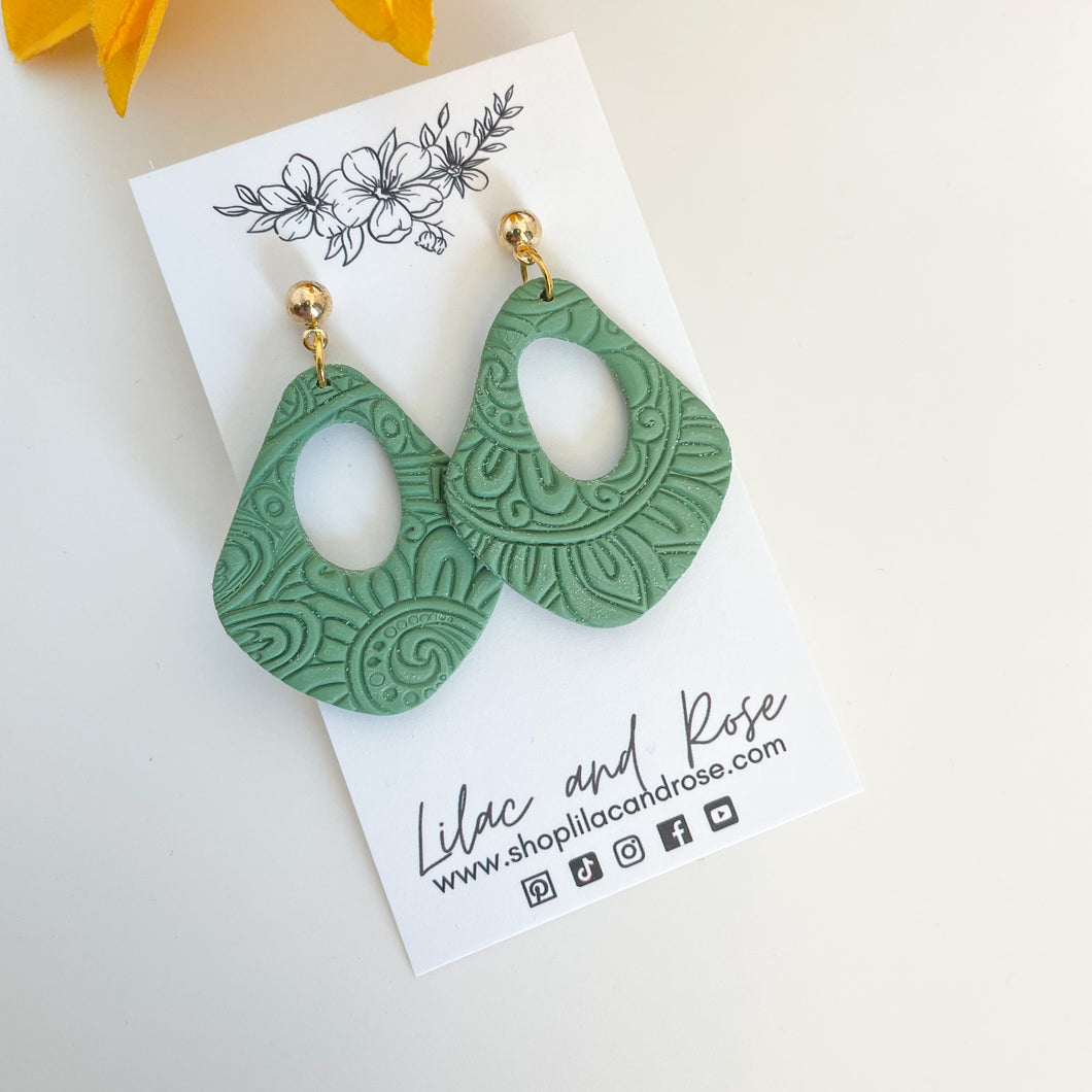 Textured Green Donut Earrings