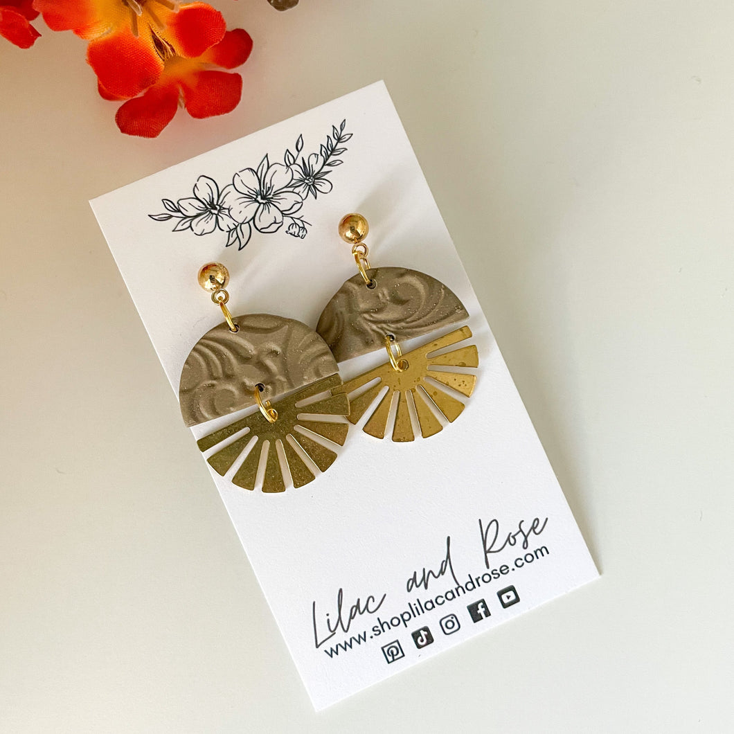 Brown Textured Half Circle with Brass Earrings