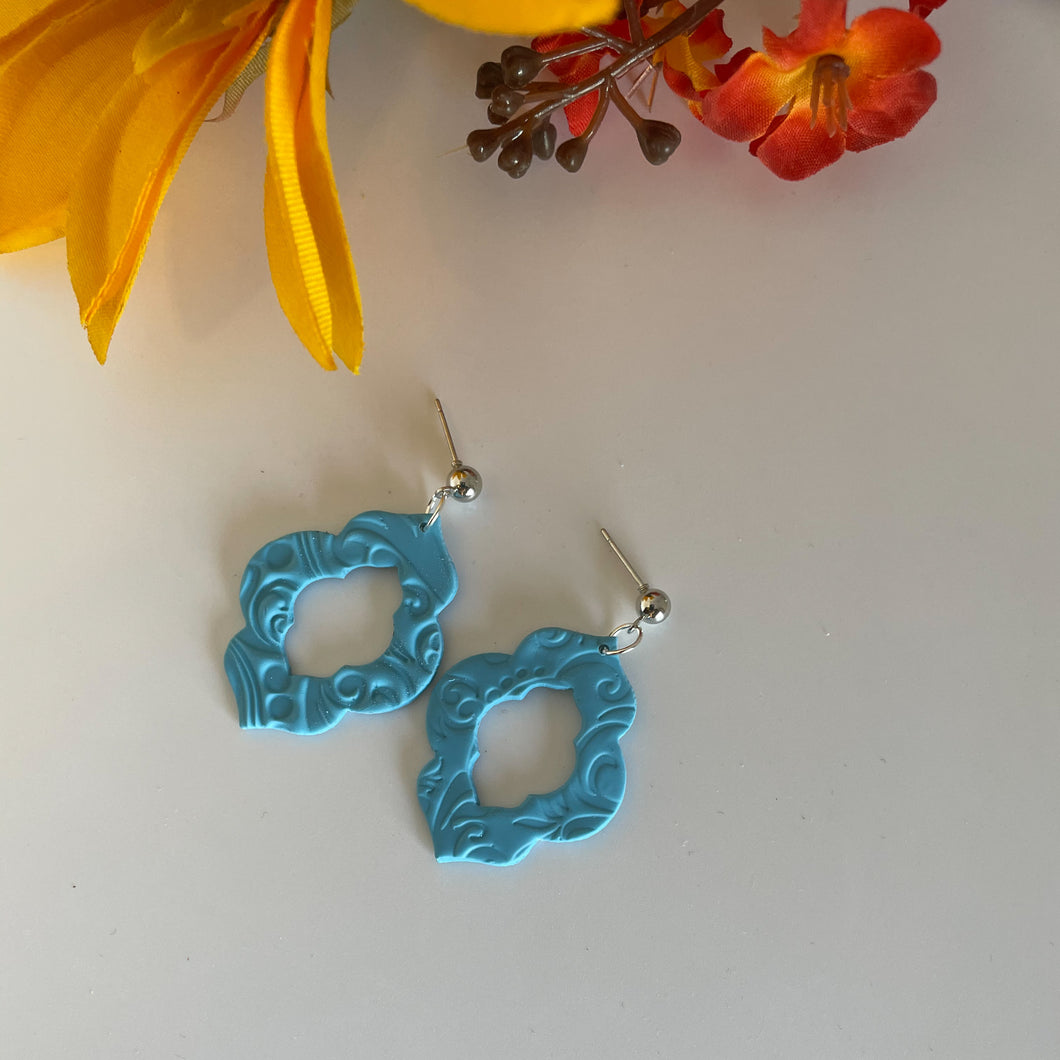 Blue Textured Keyhole Earrings